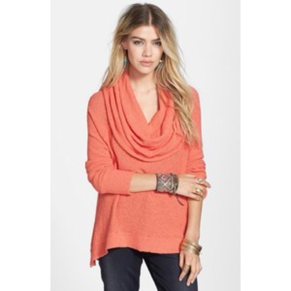 Free People Coral Cowl Neck Sweater M